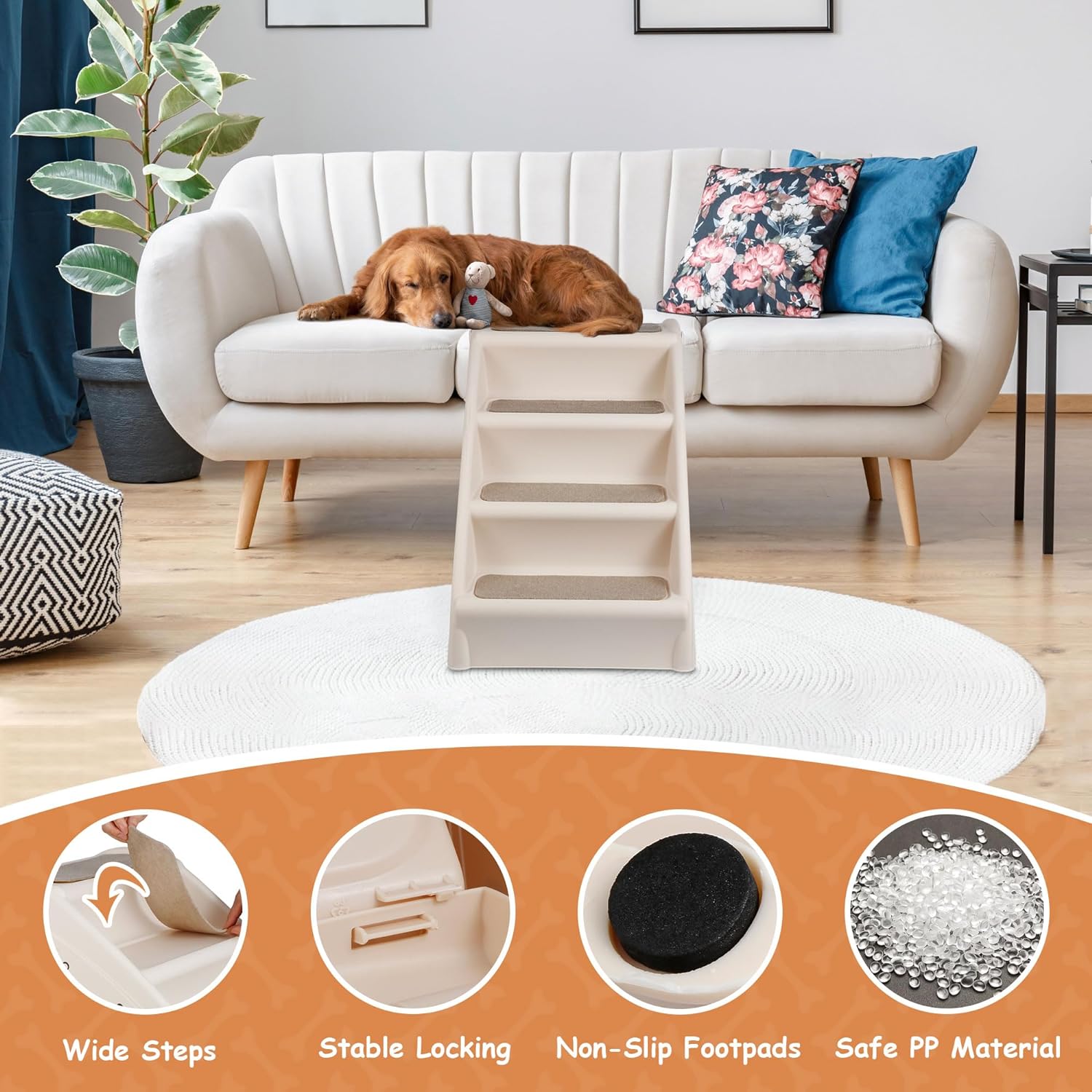 Foldable Dog Stair Steps with Anti-slip Pads