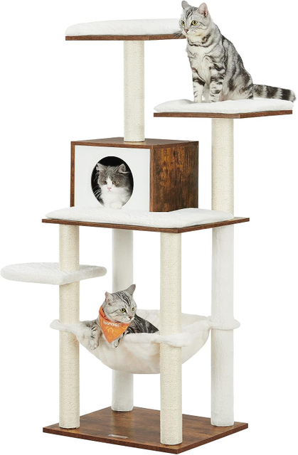 Rustic Brown Multi-Level Cat Tree Tower with Ultra-Soft Plush