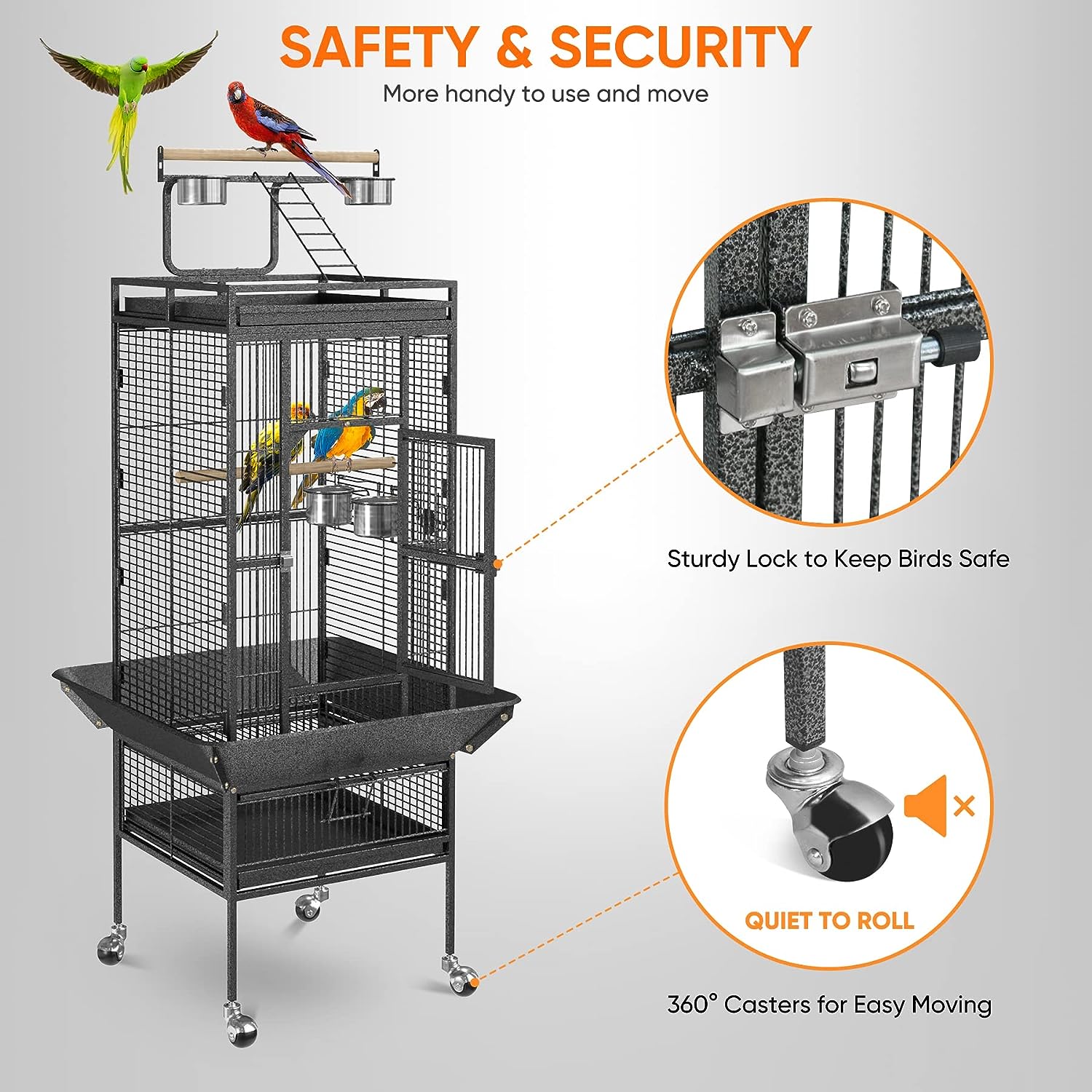 Sturdy And Versatile 61-inch Wrought Iron Bird Cage with Playtop