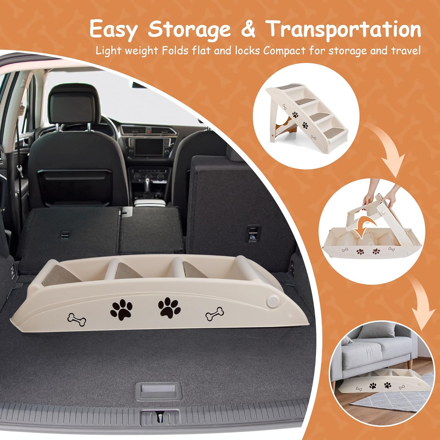 Foldable Dog Stair Steps with Anti-slip Pads