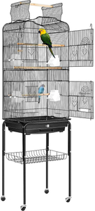 Wrought iron birdcage with game top and rolling stand