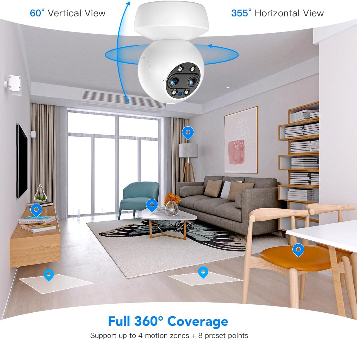 Advanced Dual Lens 360° PTZ Indoor Security Camera with Smart Tracking And Night Vision