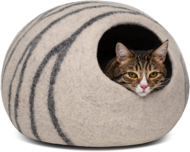 WHKJ Handmade Merino Wool Cat Bed Cave