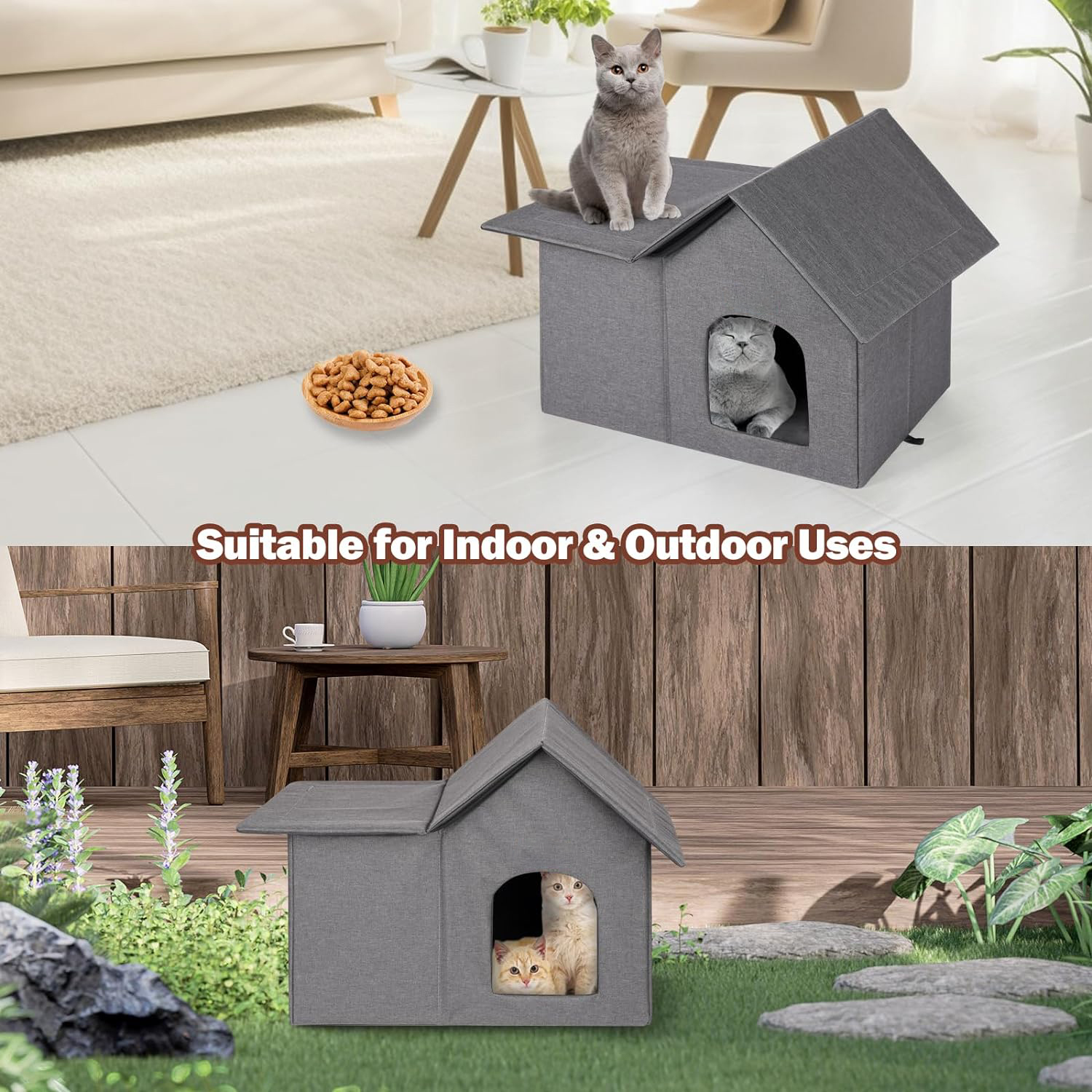 WHKJ Weatherproof Outdoor Cat House with Removable Cushion