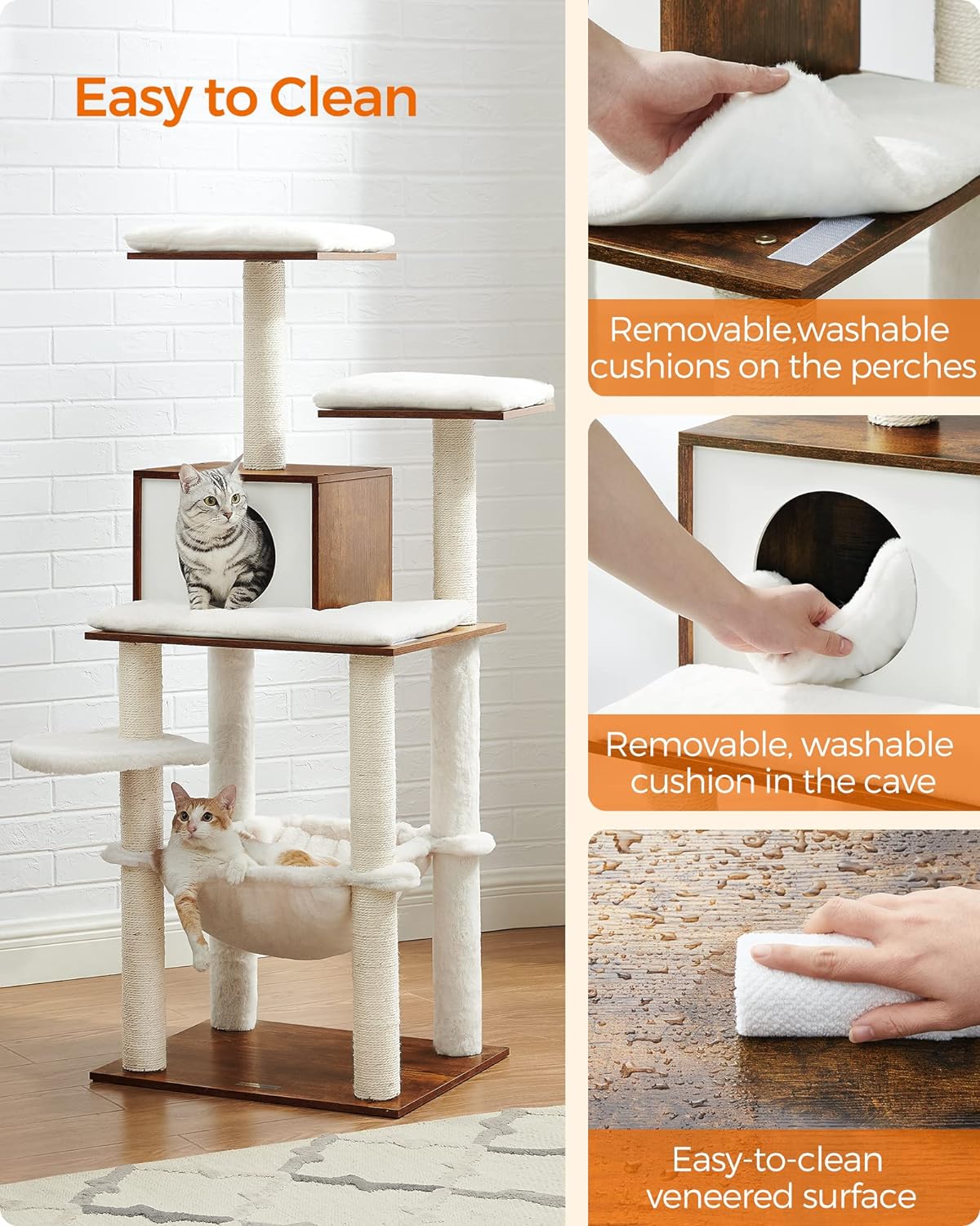 Rustic Brown Multi-Level Cat Tree Tower with Ultra-Soft Plush