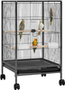 Wrought Iron Bird Cage with Open Top And Rolling Stand