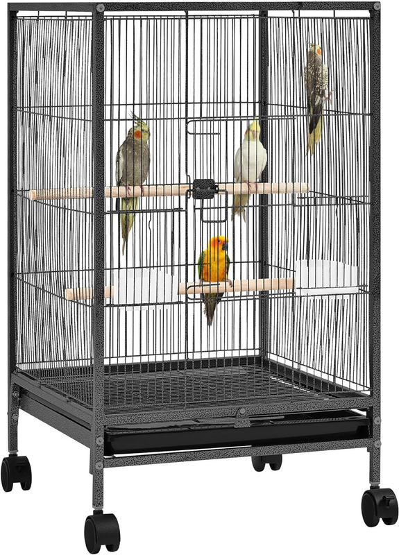 Wrought Iron Bird Cage with Open Top And Rolling Stand