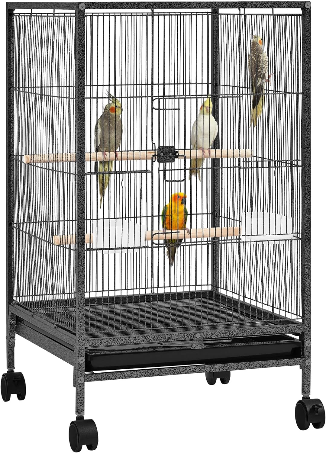 Wrought Iron Bird Cage with Open Top And Rolling Stand