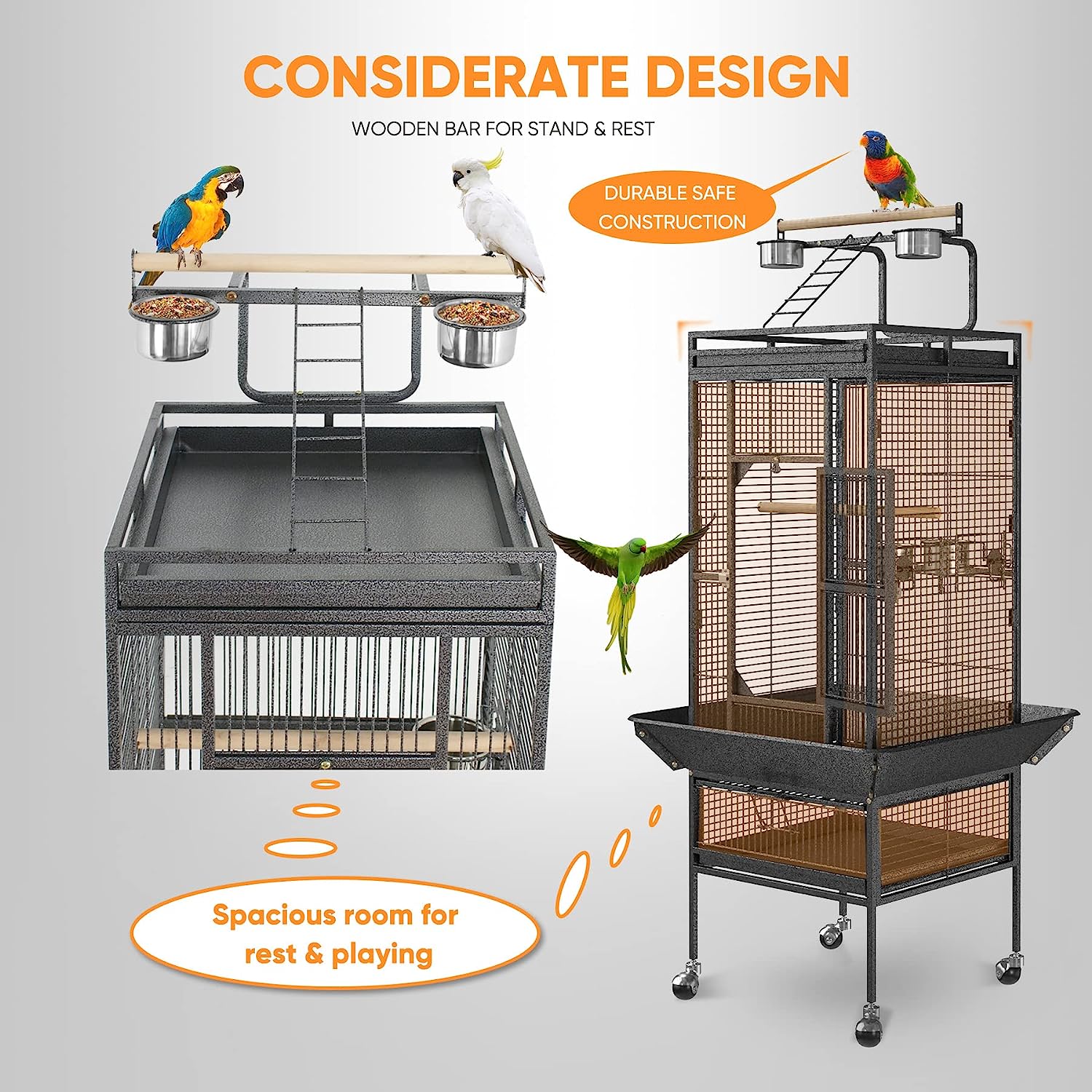 Sturdy And Versatile 61-inch Wrought Iron Bird Cage with Playtop