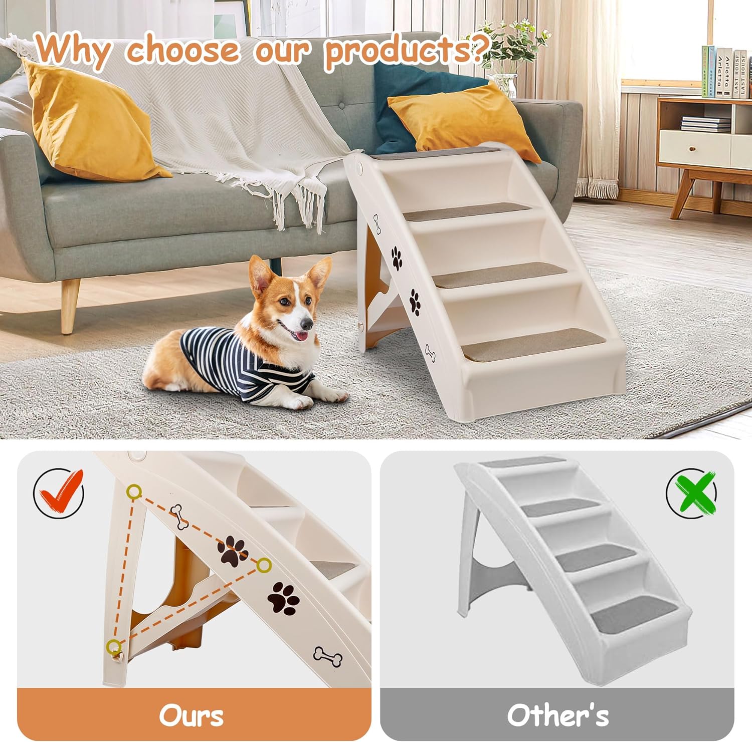 Foldable Dog Stair Steps with Anti-slip Pads