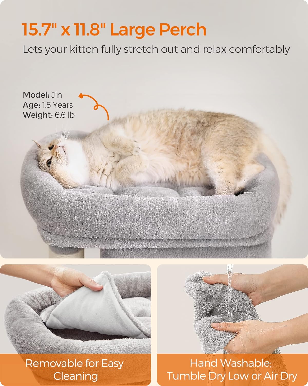 Light Gray 26.4-Inch Cat Tree Tower with Large Perch And 2 Cat Caves