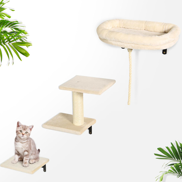 Adjustable Cat Wall Furniture Set with Scratching Post