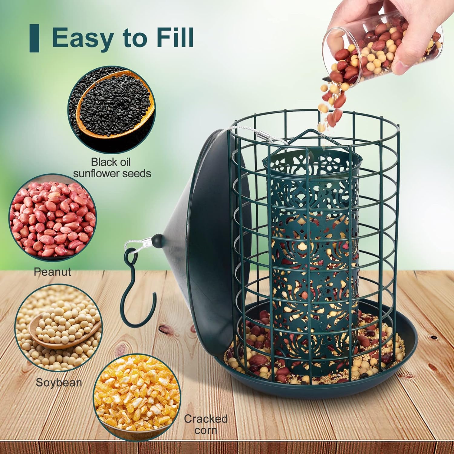 Durable Metal Bird Feeder for Squirrel-Proof Outdoor Hanging, 360° Feeding Area