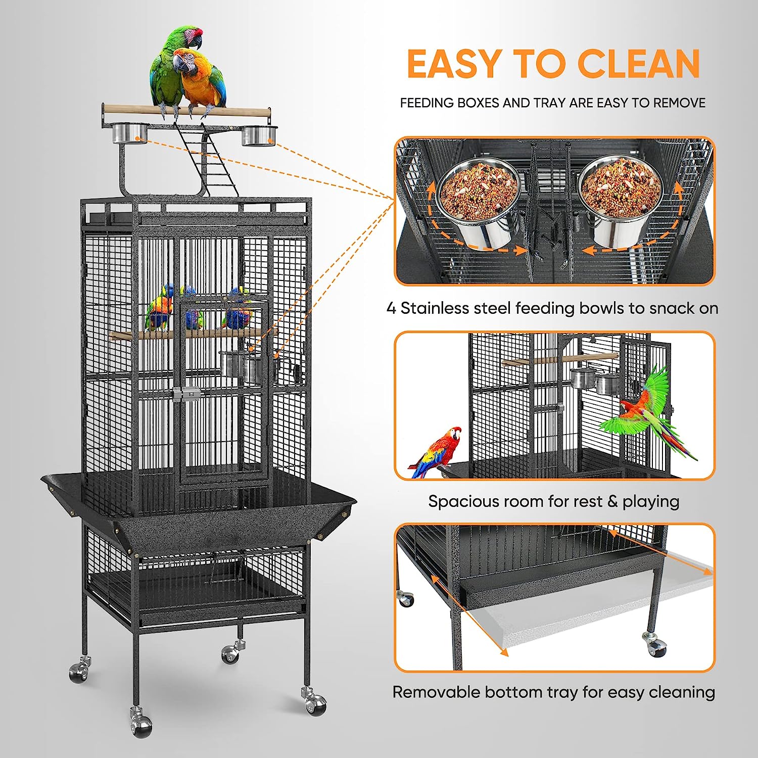 Sturdy And Versatile 61-inch Wrought Iron Bird Cage with Playtop