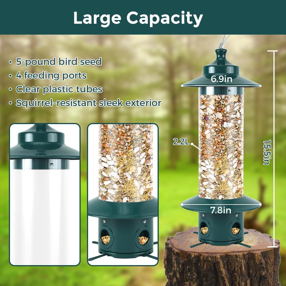 Durable Hanging Bird Feeder with Squirrel-Proof Design