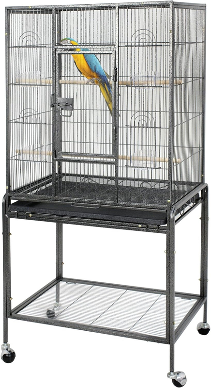 Spacious And Sturdy 53-Inch Wrought Iron Bird Cage with Rolling Stand