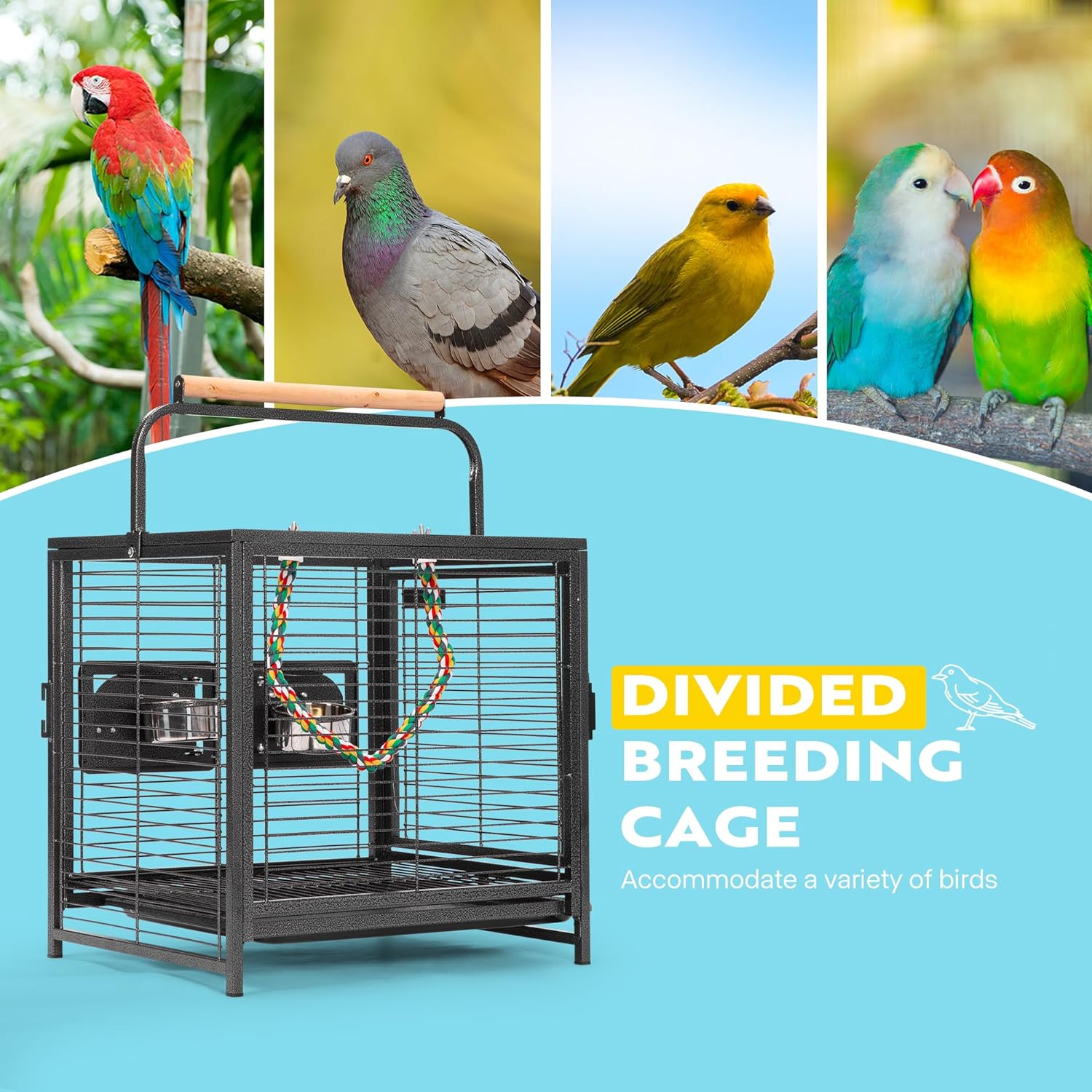 Portable Wrought Iron Bird Travel Carrier Cage with Wooden Perch
