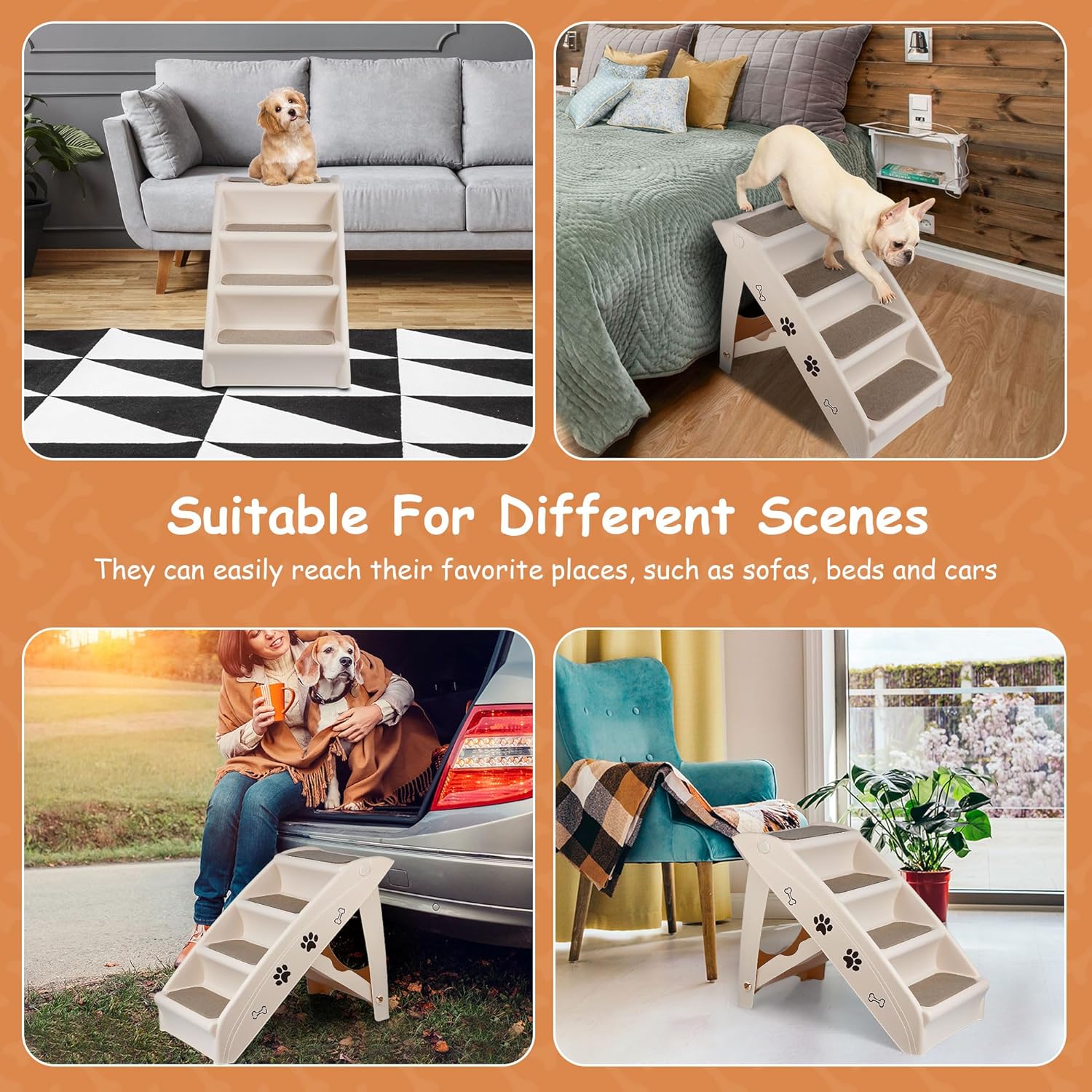 Foldable Dog Stair Steps with Anti-slip Pads