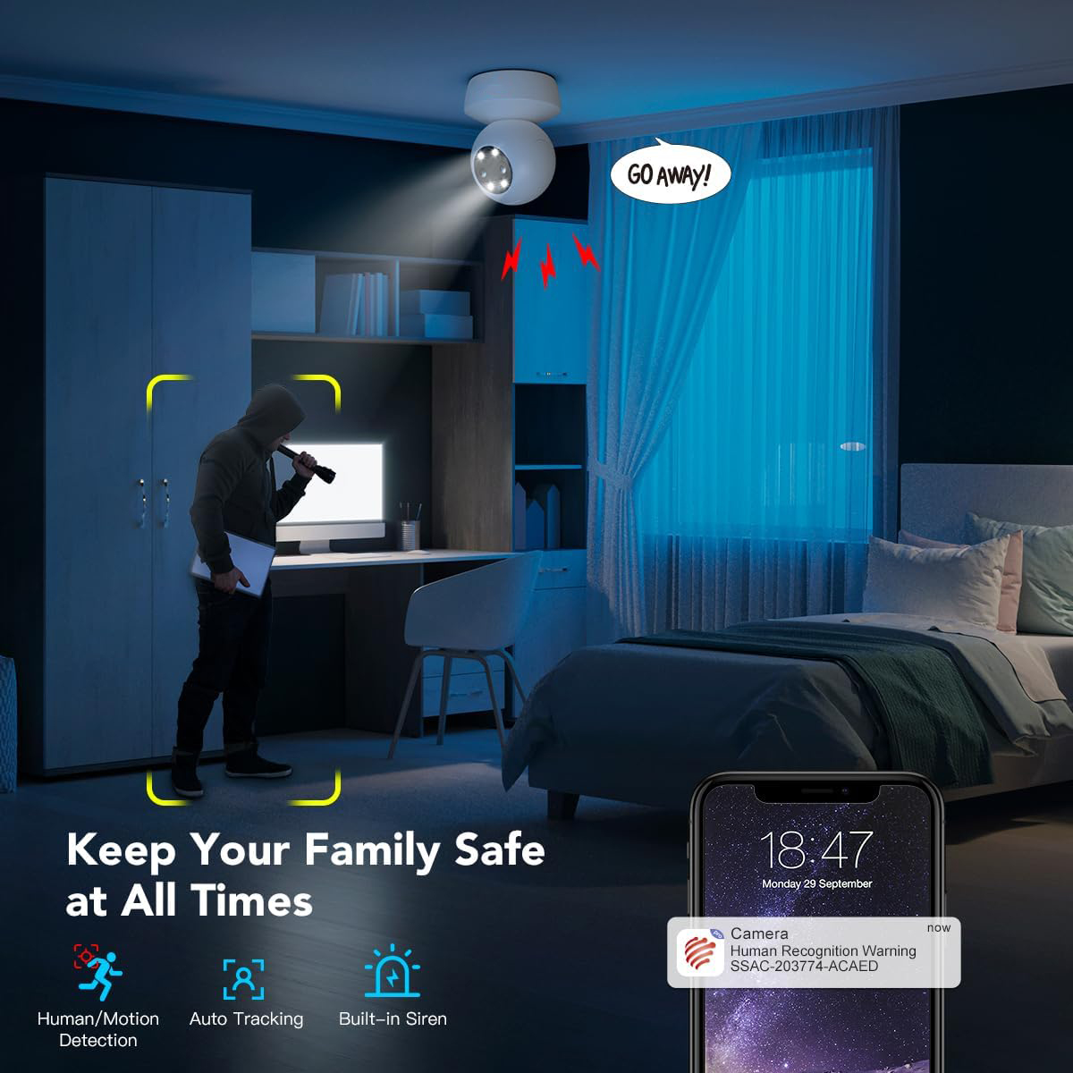 Advanced Dual Lens 360° PTZ Indoor Security Camera with Smart Tracking And Night Vision
