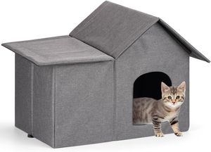 WHKJ Weatherproof Outdoor Cat House with Removable Cushion