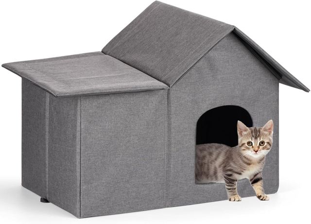 WHKJ Weatherproof Outdoor Cat House with Removable Cushion