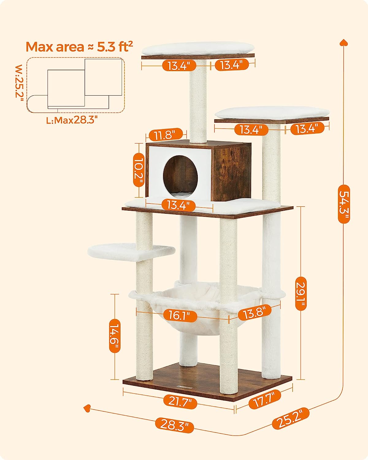 Rustic Brown Multi-Level Cat Tree Tower with Ultra-Soft Plush