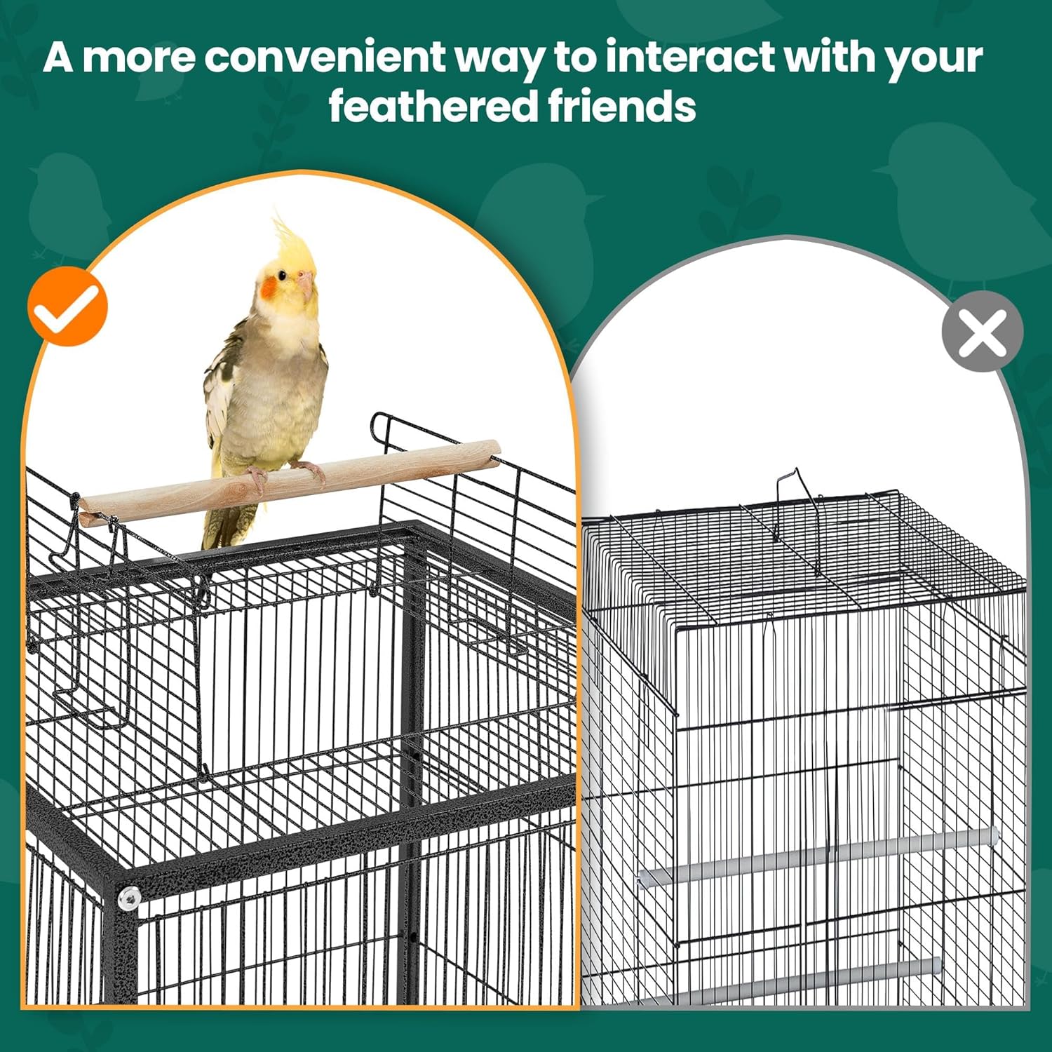Wrought Iron Bird Cage with Open Top And Rolling Stand