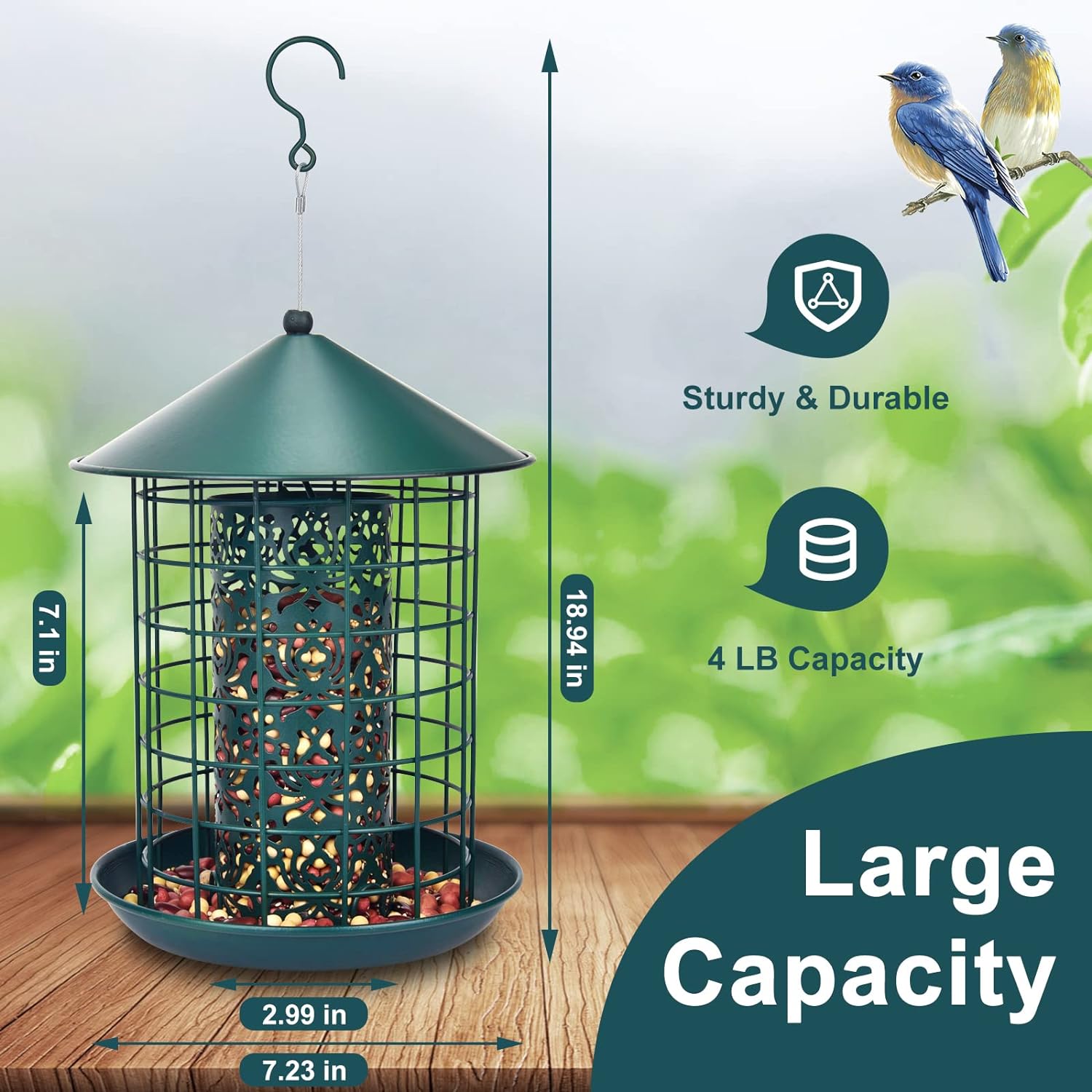 Durable Metal Bird Feeder for Squirrel-Proof Outdoor Hanging, 360° Feeding Area