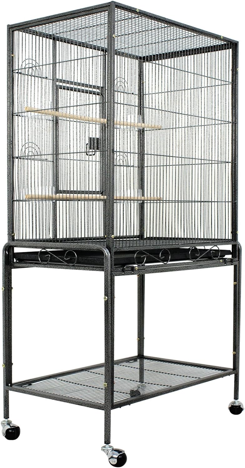 Spacious And Sturdy 53-Inch Wrought Iron Bird Cage with Rolling Stand