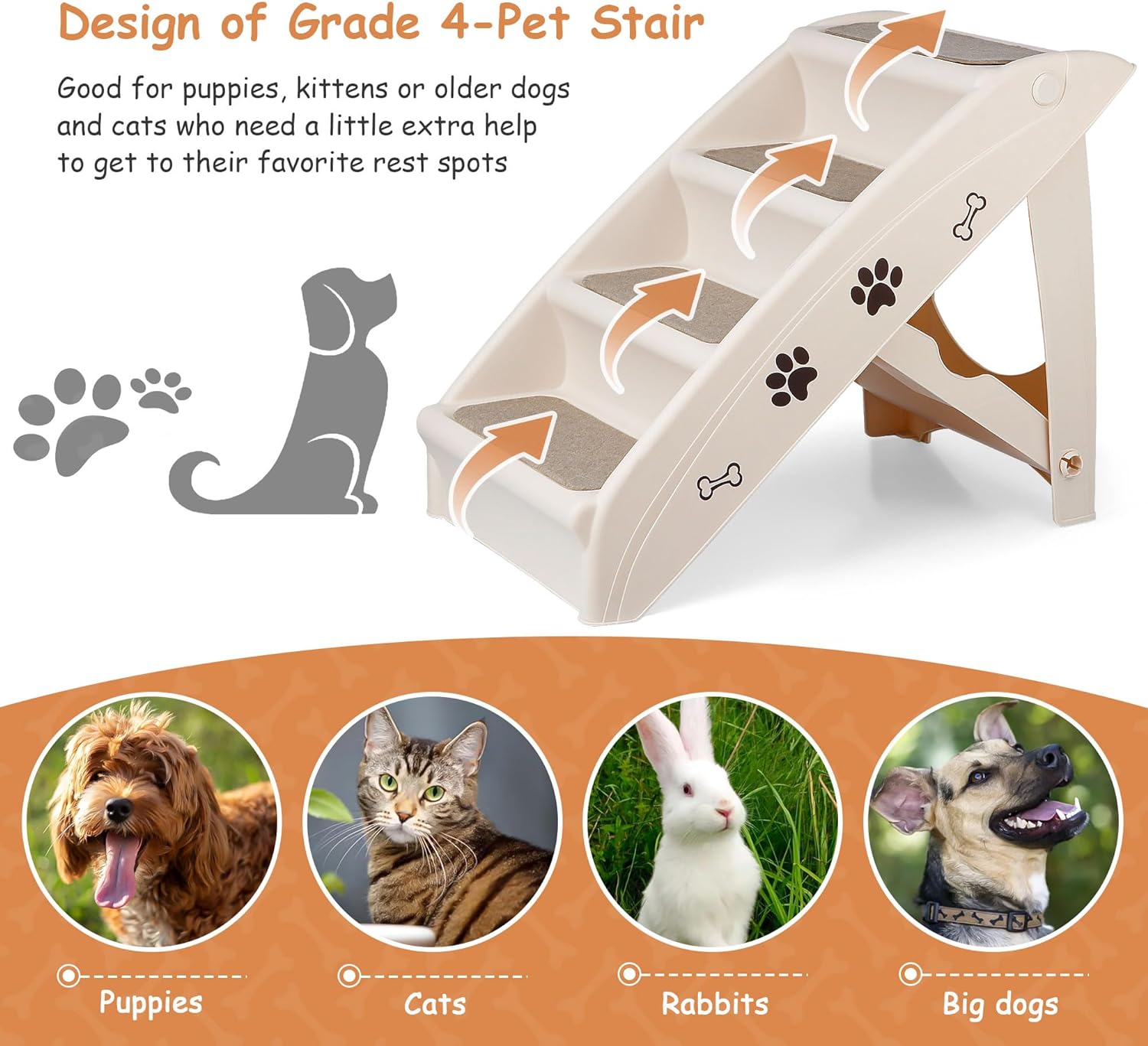 Foldable Dog Stair Steps with Anti-slip Pads