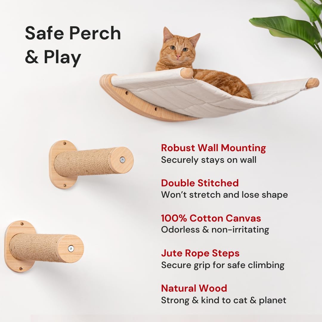Cat Hammock Wall Mounted Cat Shelf with Two Steps