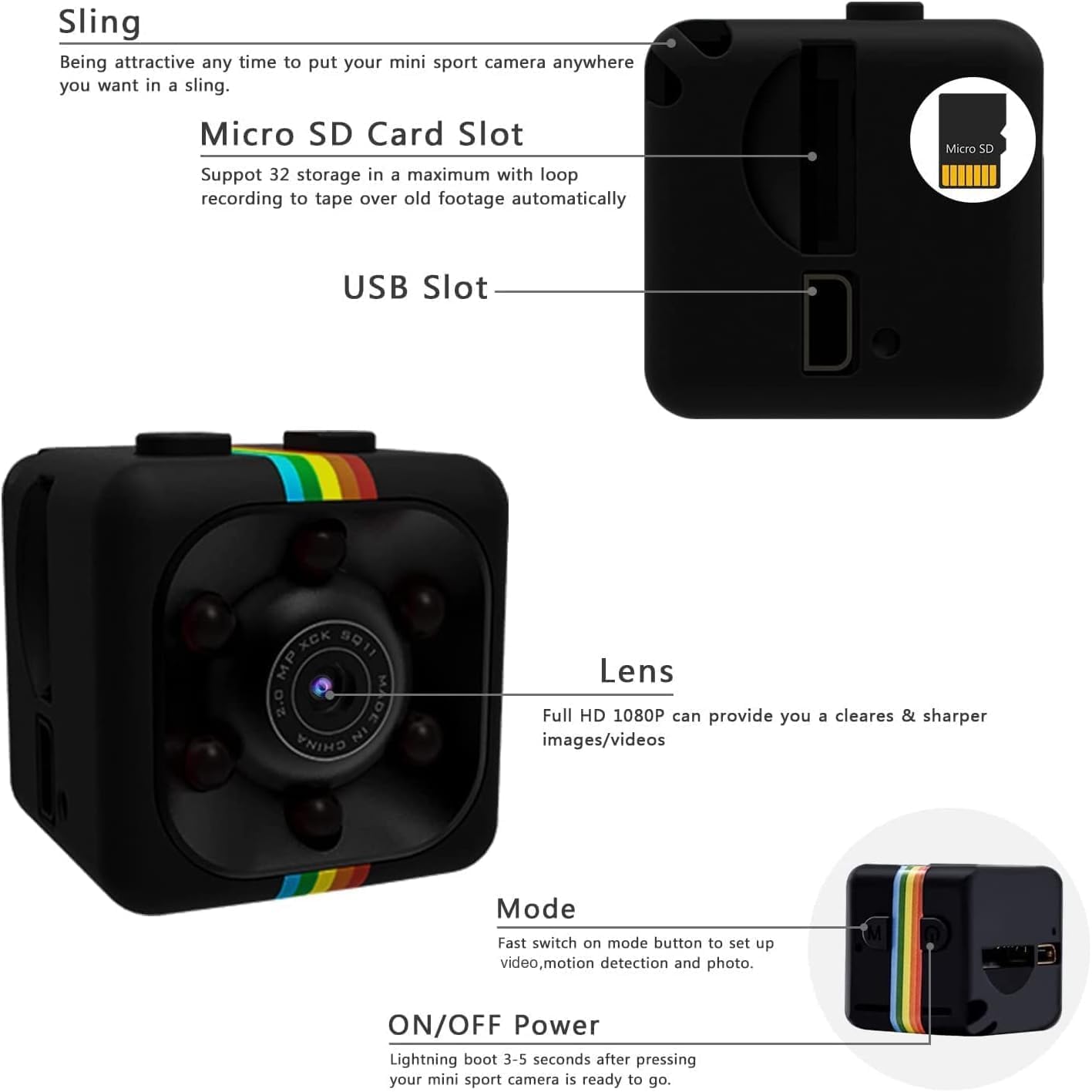 Portable HD 1080P Mini Camera with Night Vision And Motion Detection