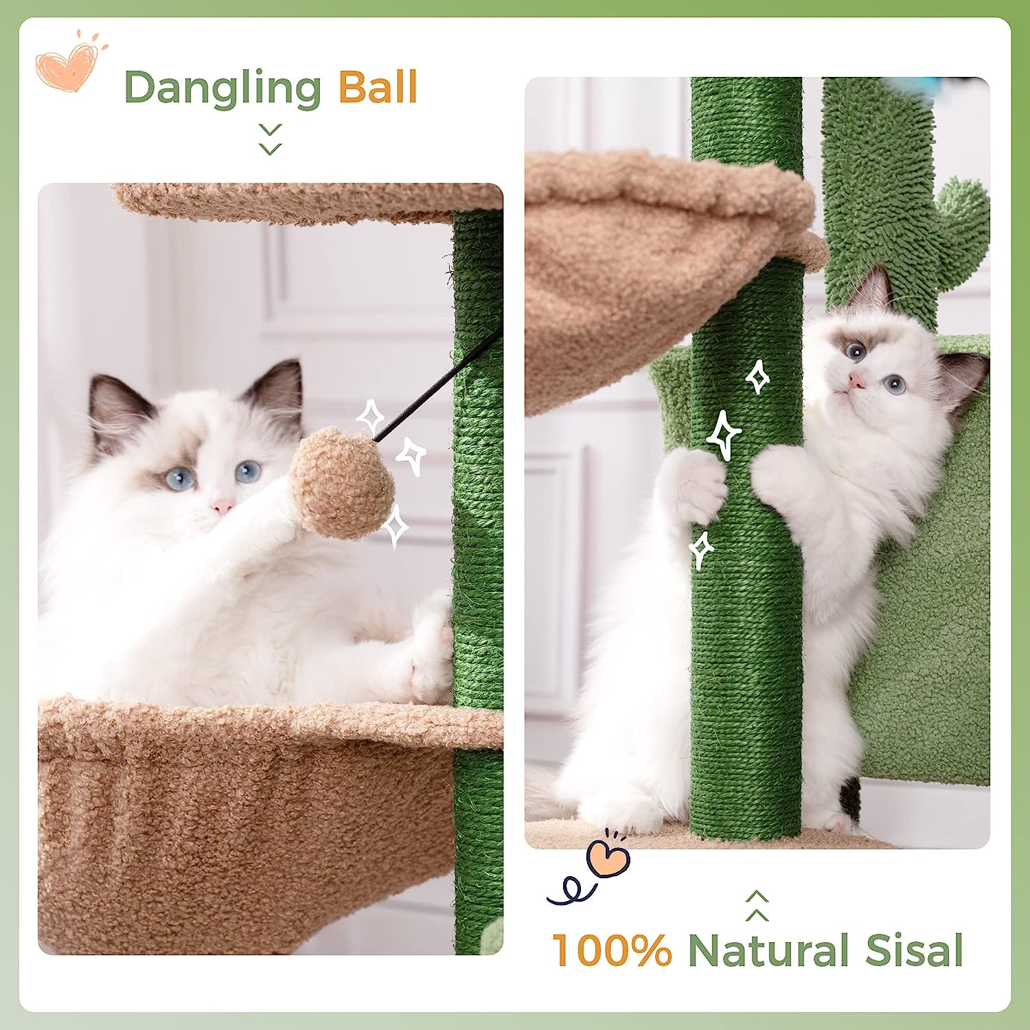 Cute Cactus Cat Tree with Private Condo And Scratching Posts