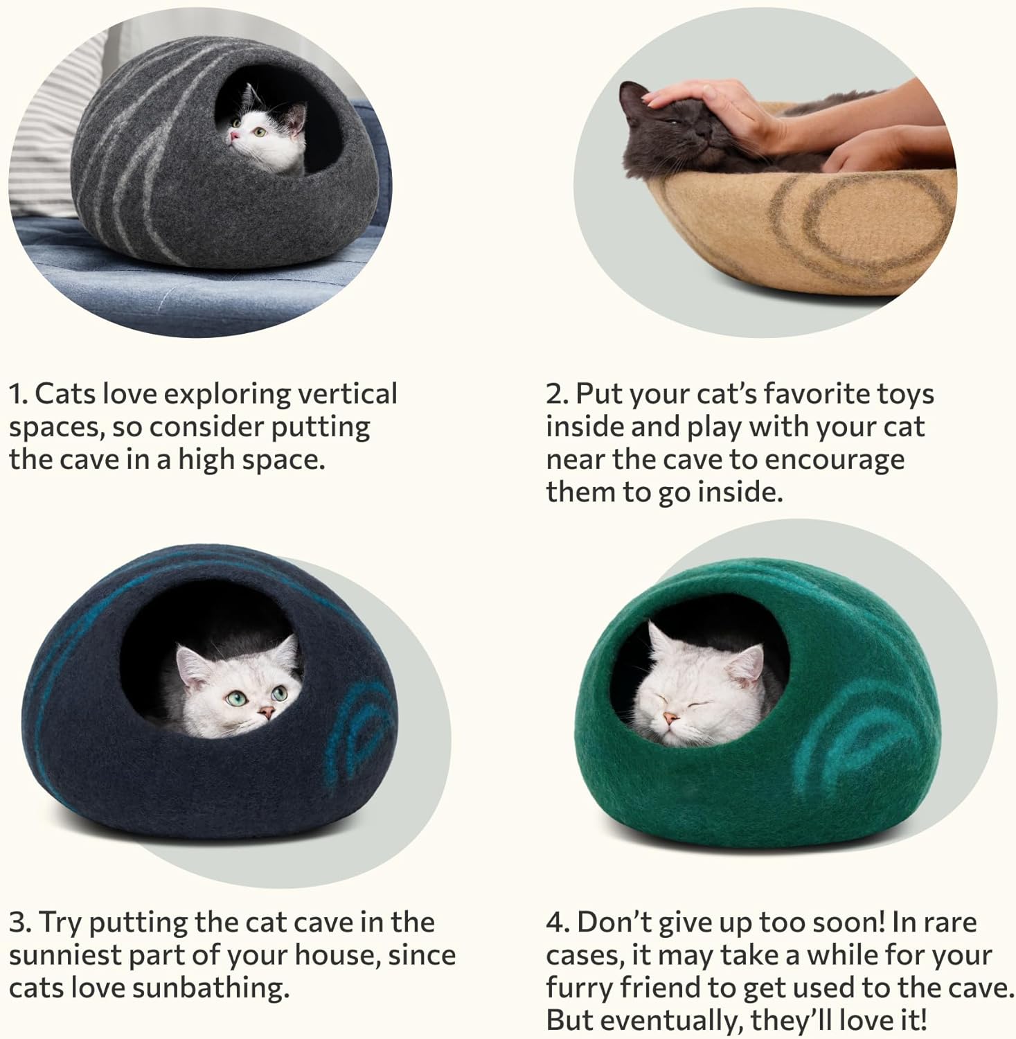 WHKJ Handmade Merino Wool Cat Bed Cave
