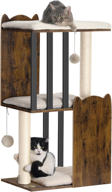Rustic Brown 3-Tier Cat Tree Tower Condo with Sisal Scratching Posts