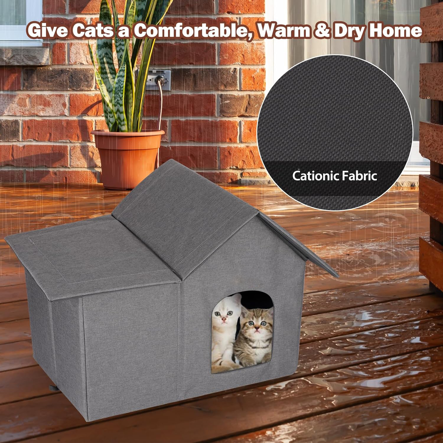 WHKJ Weatherproof Outdoor Cat House with Removable Cushion