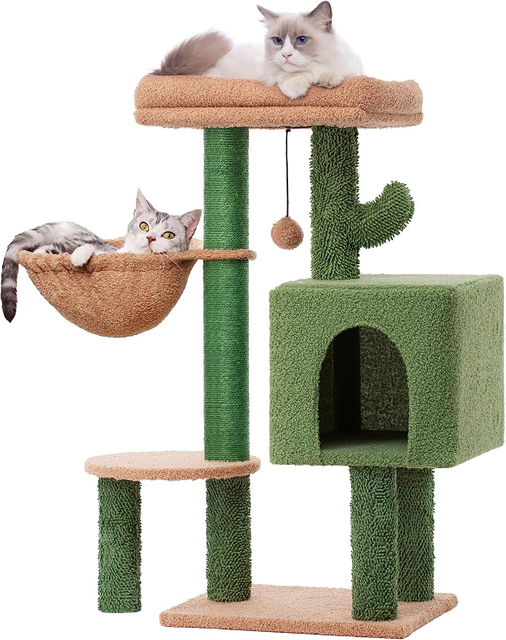 Cute Cactus Cat Tree with Private Condo And Scratching Posts