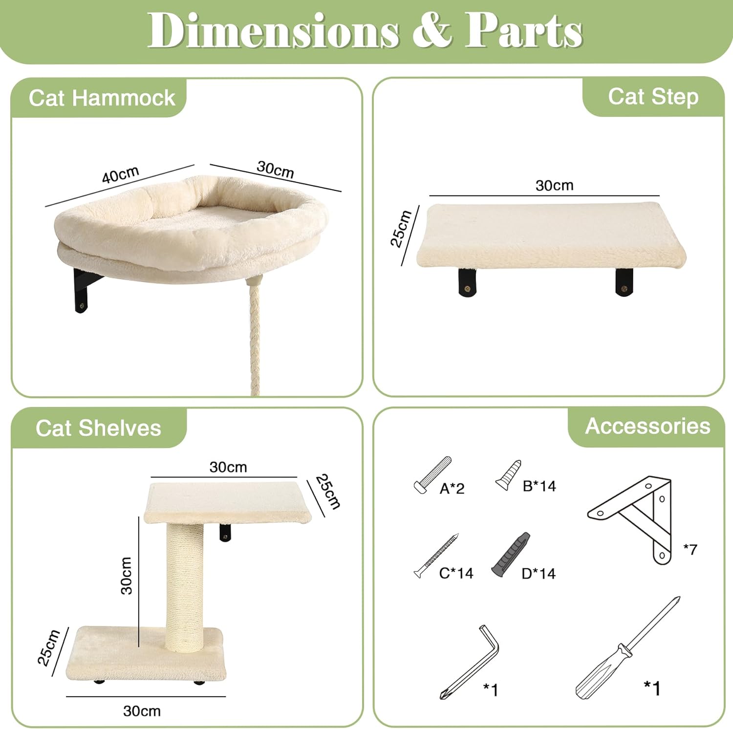 Adjustable Cat Wall Furniture Set with Scratching Post