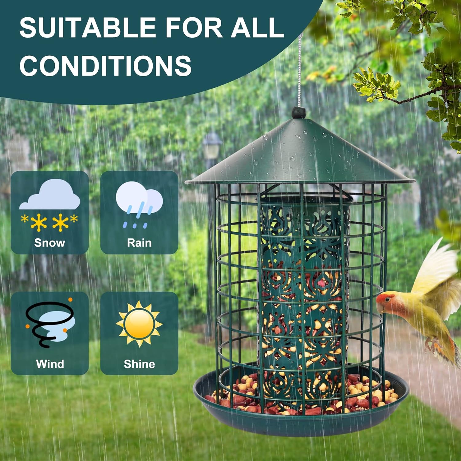 Durable Metal Bird Feeder for Squirrel-Proof Outdoor Hanging, 360° Feeding Area