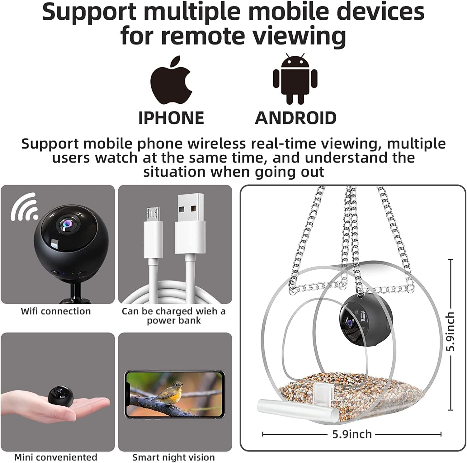 Outdoor Smart Hanging Bird Feeder with Camera