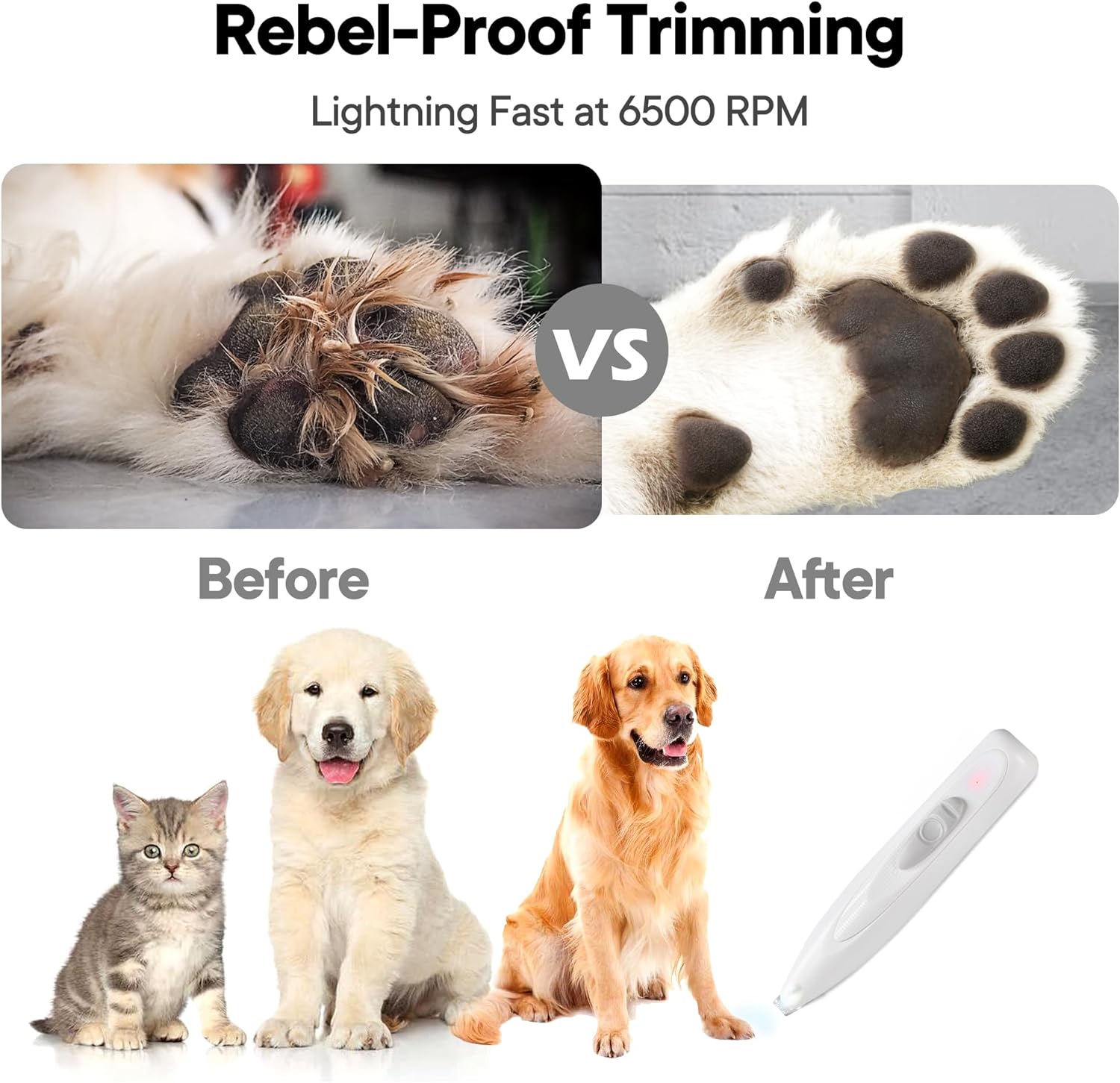Rechargeable Cordless Electric Pet Paw Trimmer with LED Light