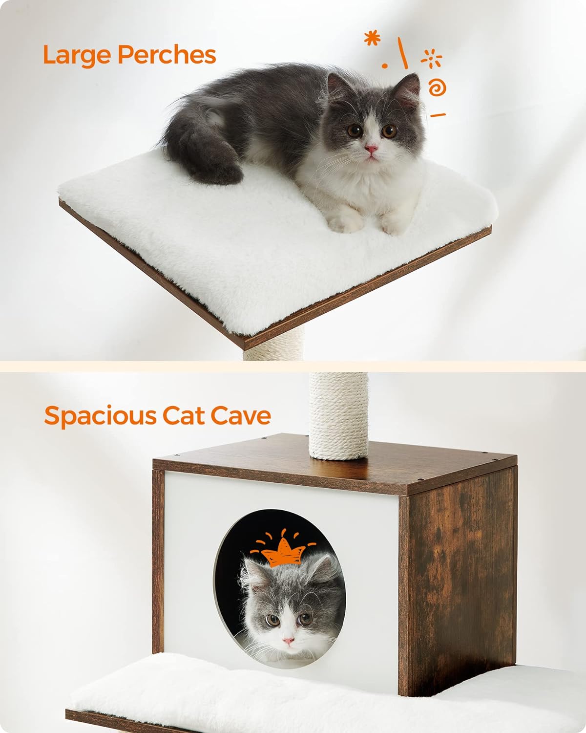 Rustic Brown Multi-Level Cat Tree Tower with Ultra-Soft Plush