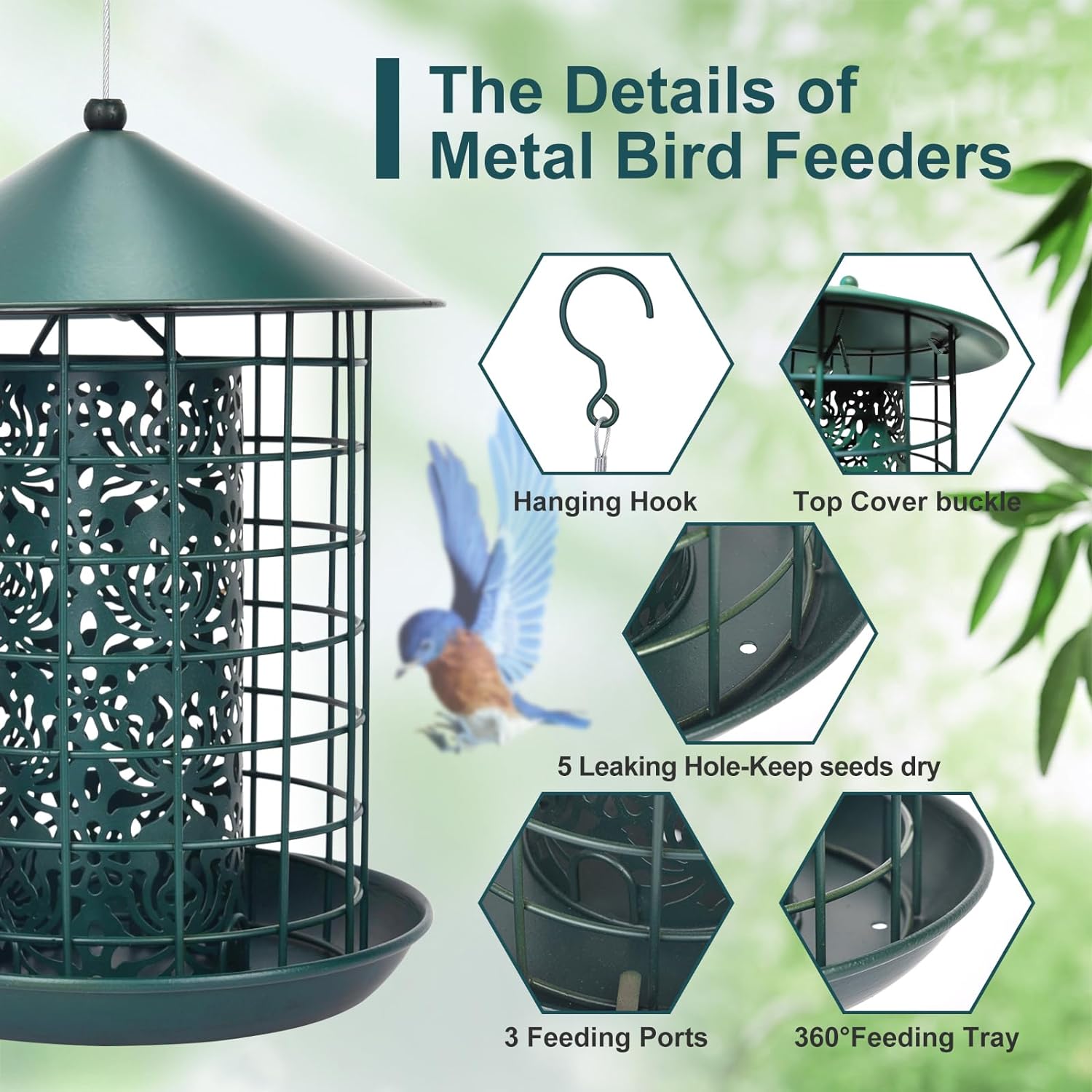 Durable Metal Bird Feeder for Squirrel-Proof Outdoor Hanging, 360° Feeding Area