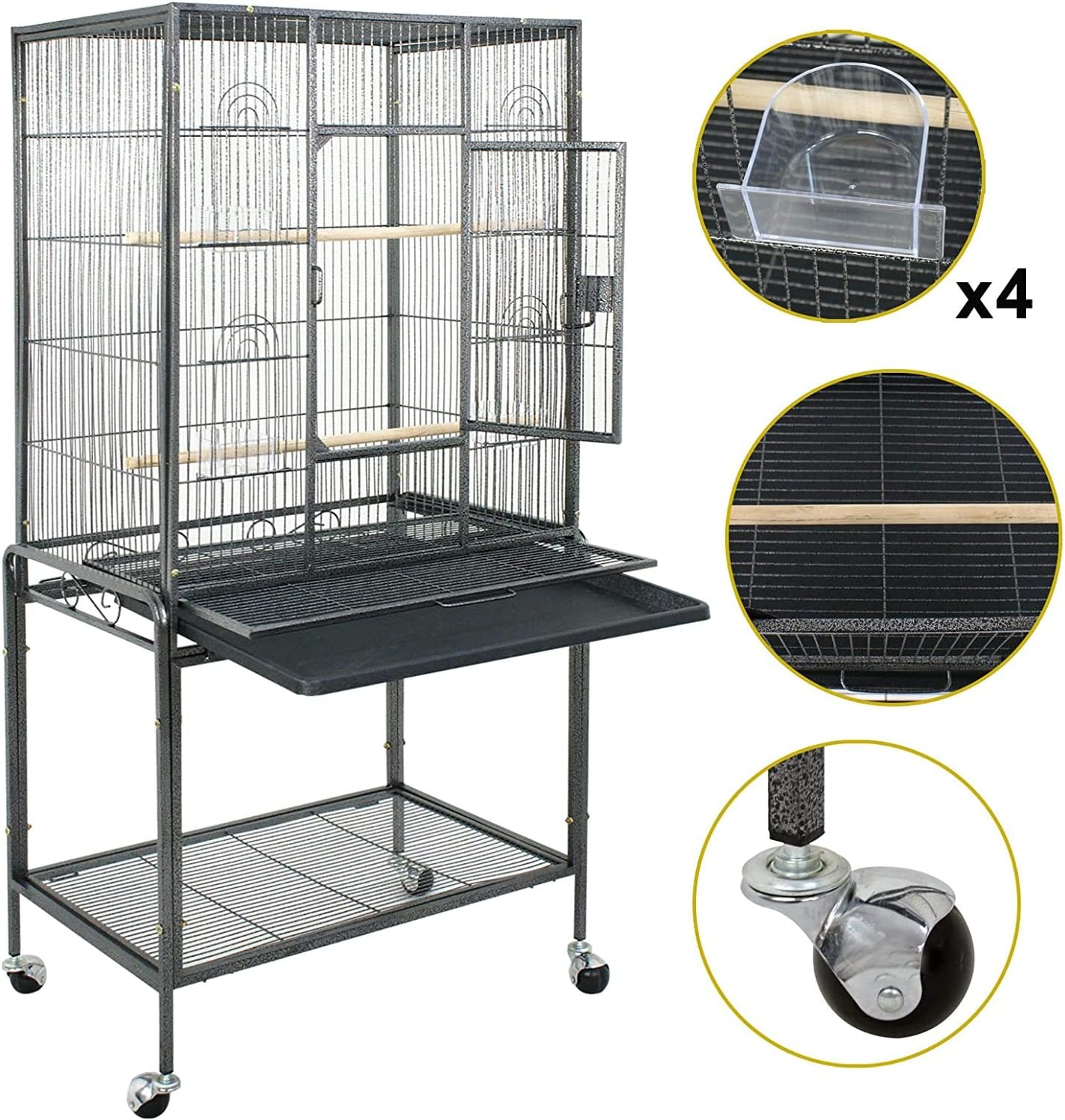 Spacious And Sturdy 53-Inch Wrought Iron Bird Cage with Rolling Stand