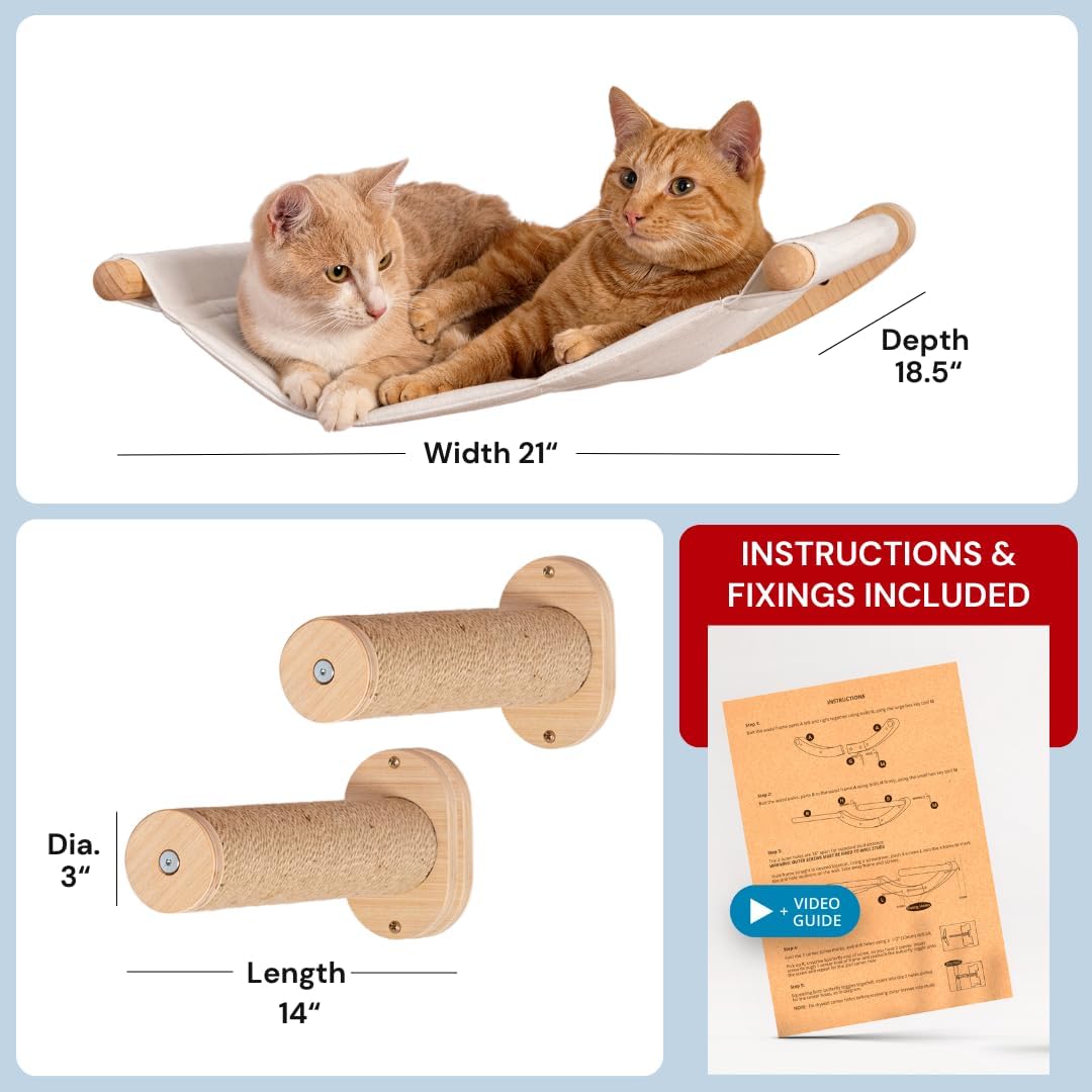 Cat Hammock Wall Mounted Cat Shelf with Two Steps