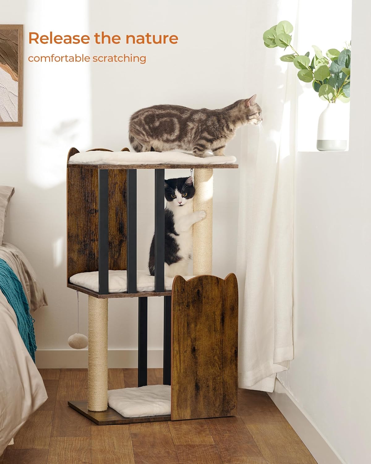 Rustic Brown 3-Tier Cat Tree Tower Condo with Sisal Scratching Posts