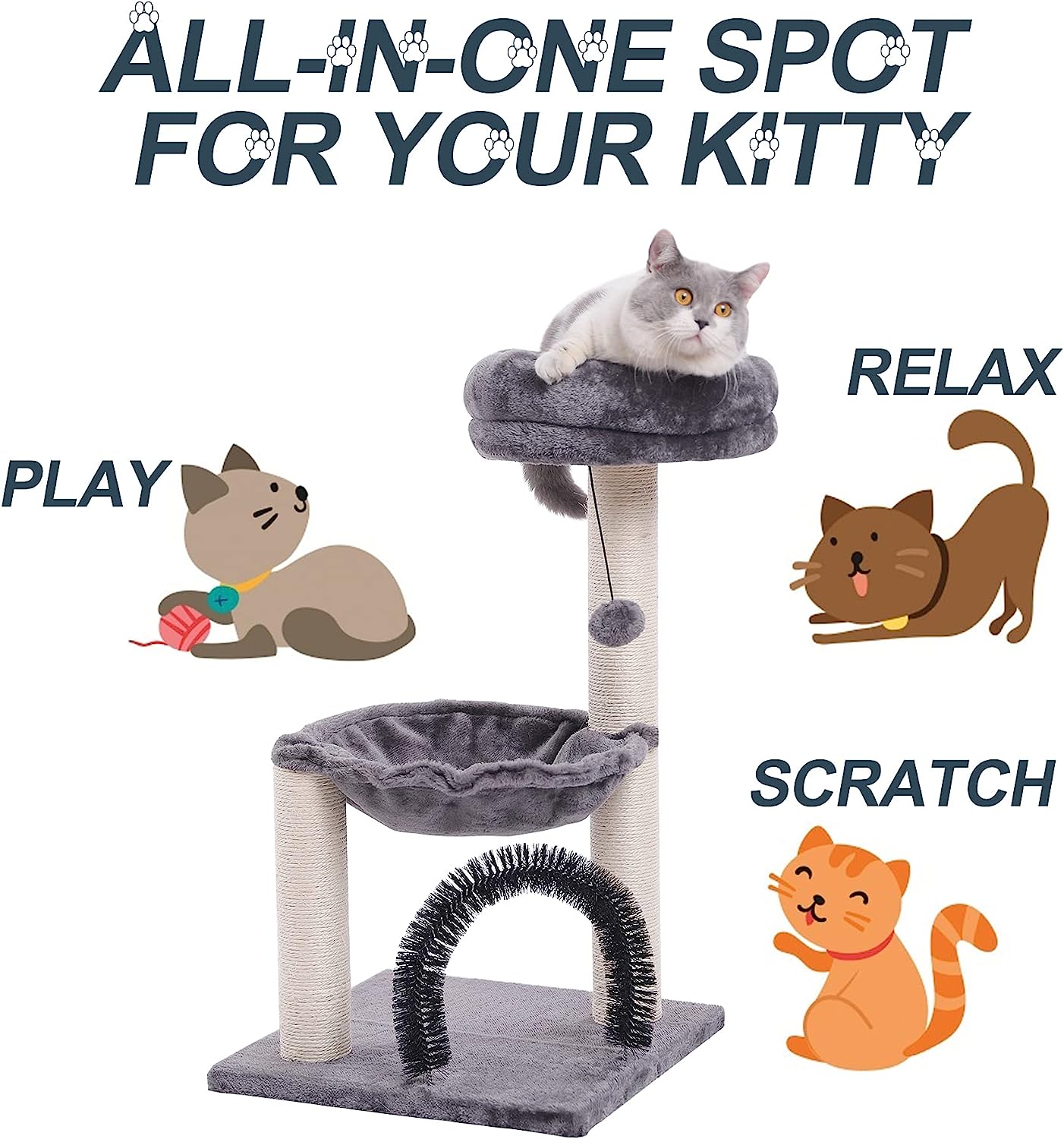 Multi-Level Cat Tree Tower with Scratching Posts And Plush Basket