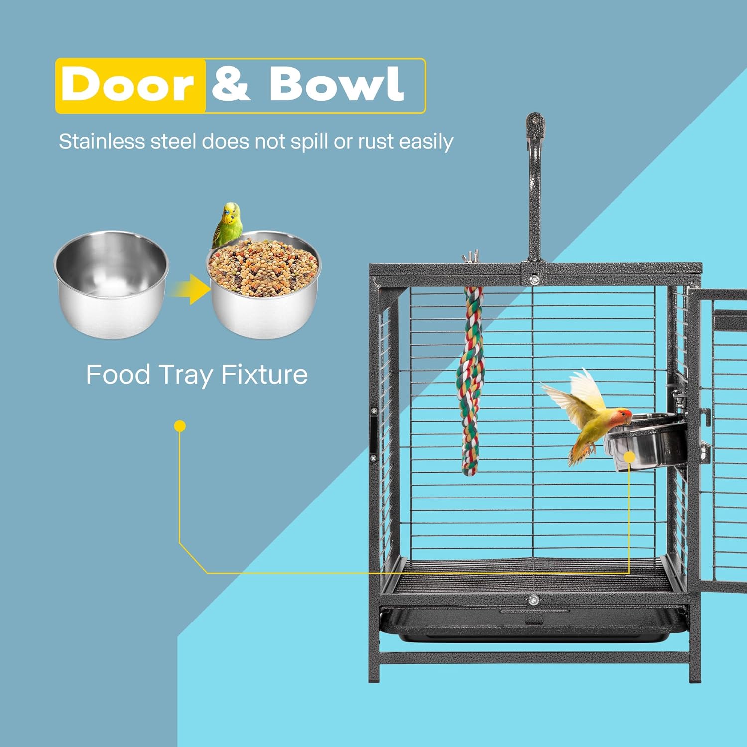 Portable Wrought Iron Bird Travel Carrier Cage with Wooden Perch