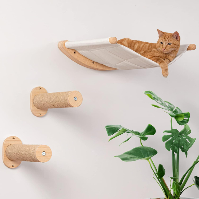Cat Hammock Wall Mounted Cat Shelf with Two Steps