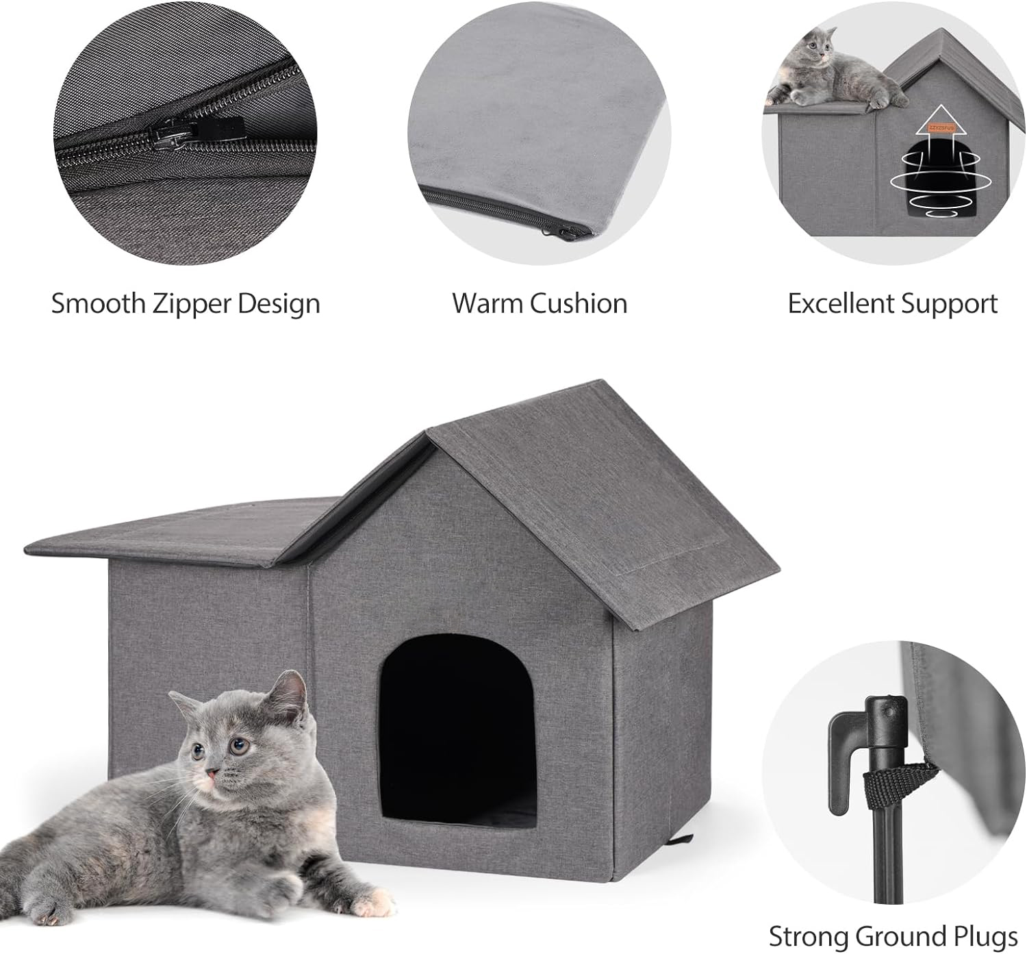 WHKJ Weatherproof Outdoor Cat House with Removable Cushion